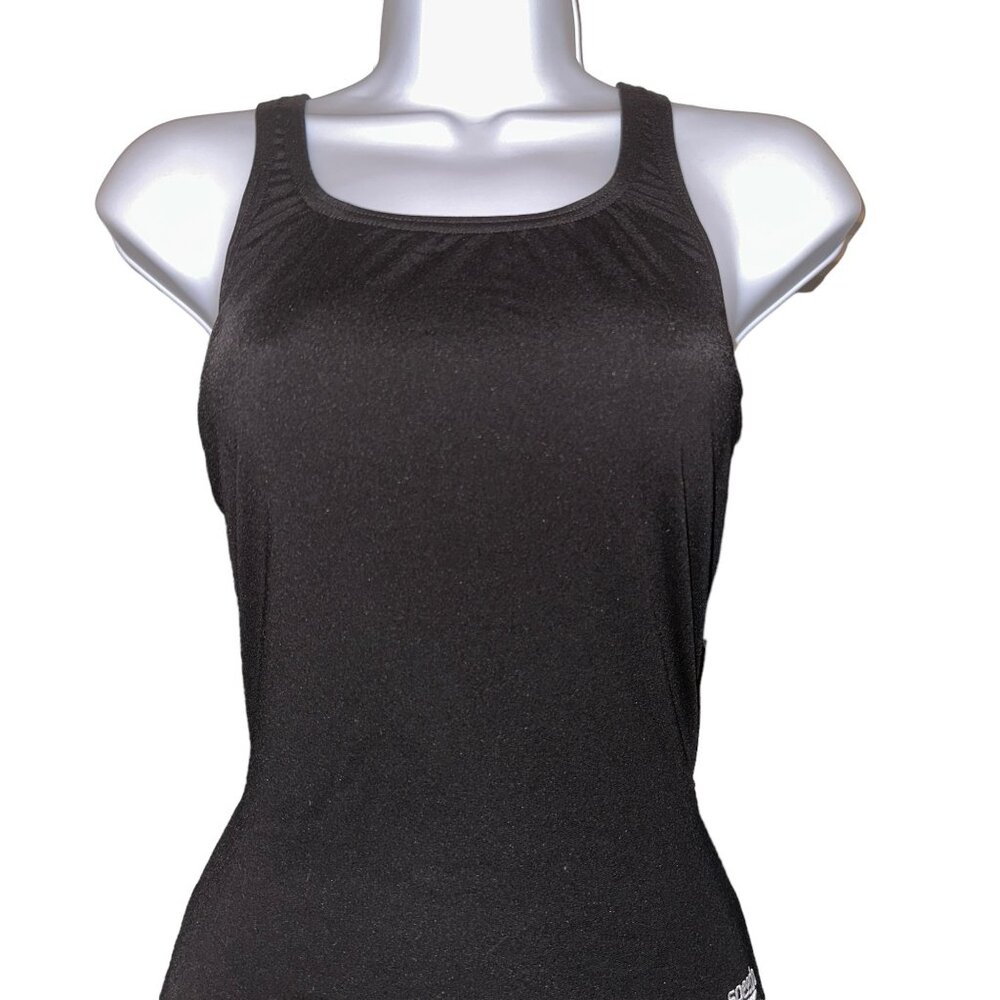 NWT Speedo Endurance + One Piece Swimsuit Womens 30 Solid Flyback Black Training - Picture 2 of 9